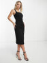 Фото #4 товара Urban Revivo square neck straight midi dress in black