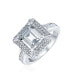 ფოტო #1 პროდუქტის Classic 4CTW Cubic Zirconia Rectangle Halo AAA CZ Emerald Cut Engagement Ring For Women .925 Sterling Silver Pave Band Promise Ring