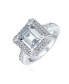 ფოტო #1 პროდუქტის Classic 4CTW Cubic Zirconia Rectangle Halo CZ Emerald Cut Engagement Ring For Women Sterling Silver Pave Band Promise Ring