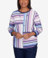 ფოტო #1 პროდუქტის Petite Lavender Fields Blocked Stripe Shirttail Necklace Sweater
