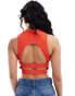 Фото #3 товара Bershka round neck backless knit top in red