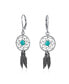 ფოტო #1 პროდუქტის Blue Turquoise Western Jewelry Dream Catcher Feather Dangle Earrings For Women Teen .925 Sterling Silver