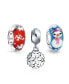 Фото #1 товара Christmas Snowman Snowflake Murano Glass Mix Set Of 3 Sterling Silver Spacer Dangle Bead Bundle Fits European Charm Bracelet