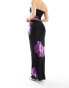 Kaiia column maxi skirt co-ord in black and purple flower print