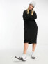 Monki long sleeve knitted midi dress in black