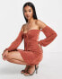 Фото #4 товара ASOS DESIGN slinky tie front bardot mini dress in rust