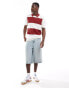 ASOS DESIGN relaxed knitted stripe polo in slubby texture in red