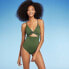 Фото #1 товара Women's Plunge Cut Out One Piece Swimsuit - Shade & Shore Dark Green 36C