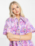 COLLUSION floral twill button down summer smock dress in purple