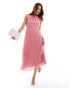 Фото #1 товара ASOS DESIGN pleated chiffon midi dress with halter neck in pink