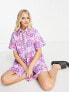 COLLUSION floral twill button down summer smock dress in purple