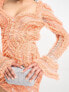 Фото #3 товара ASOS DESIGN flared sleeve embellished sequin ruffle mini dress in apricot