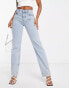 Фото #2 товара ASOS DESIGN 90s straight jeans in light blue with embelished hem