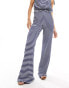 Фото #4 товара Wednesday's Girl stripe wide leg trousers in navy and white