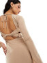 Фото #3 товара ASOS DESIGN racer cut out long sleeve mini dress with open back in camel