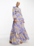 Фото #1 товара ASOS DESIGN embellished lace trim maxi dress with blouson sleeve in lilac floral print