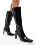 Public Desire Pose Wide Fit heeled knee boots in black patent