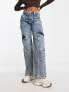 Фото #1 товара Miss Selfridge cargo wide leg jean in dark acid wash