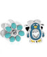 Children's Enamel Penguin Flower Bead Charms - Set of 2 in Sterling Silver