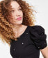 ფოტო #10 პროდუქტის Juniors' Puff-Sleeve Rhinestone-Trim Dress