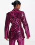 ASOS DESIGN sequin nipped waist suit blazer in pink