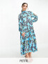 Y.A.S Petite high neck maxi dress with bow back detail in blue floral print