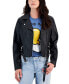 Фото #1 товара Juniors' Faux-Leather Long-Sleeve Moto Jacket, Created by Macy's