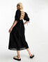 Фото #2 товара & Other Stories shirred bust volume sleeve midi dress in black