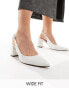 ASOS DESIGN Wide Fit Sutton slingback mid block heeled shoes in white croc