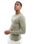 ASOS DESIGN essential muscle fit long sleeve t-shirt in khaki