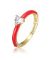 Kids/Teens 14k Yellow Gold Plated with Cubic Zirconia Heart Solitaire Red Enamel Ring