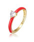 ფოტო #1 პროდუქტის Kids/Teens 14k Yellow Gold Plated with Cubic Zirconia Heart Solitaire Red Enamel Ring