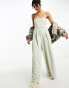 Фото #2 товара River Island linen bardot jumpsuit in light green