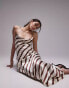 Topshop cowl slip midi dress brown and ivory stripe