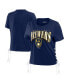 ფოტო #1 პროდუქტის Women's Navy Milwaukee Brewers Side Lace-Up Cropped T-shirt