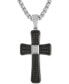 ფოტო #1 პროდუქტის Men's Black & White Diamond Cross 22" Pendant Necklace (3/8 ct. t.w.) in Stainless Steel & Black Ion-Plate