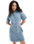 Фото #2 товара ASOS DESIGN mini twill shirt dress with seaming detail in denim blue