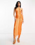 ASOS DESIGN fringe drape halter maxi dress in hot orange