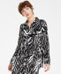 Petite Printed Button-Front Long-Sleeve Plisse Shirt, Created for Macy's