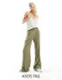 ASOS DESIGN Tall wide leg dad trouser with linen in olive Зеленый, 42 - фото #1