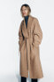 Фото #2 товара Длинное пальто из смесовой шерсти с поясом ZARA