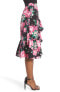 Фото #3 товара Women's Eliza J 152422 Floral Black Pink Ruffle Midi Skirt Sz. 8