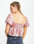 Фото #2 товара Reclaimed Vintage velvet top with lace trims in rose pink