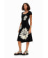 Фото #2 товара Women's Short-sleeved midi dress with neckline and daisies.