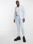 ASOS DESIGN super skinny suit jacket in linen mix in puppytooth check in blue