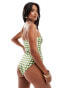 ASOS DESIGN Petite sleek bandeau swimsuit in green gingham