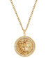 ფოტო #1 პროდუქტის Men's Cubic Zirconia Lion Head Framed Disc 30" Pendant Necklace