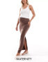 Mamalicious Maternity soft ribbed stretch maxi skirt with side split in brown