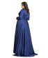 Women's Plus Size Satin Long Sleeve V Neck Draped Gown