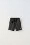 Denim bermuda shorts with drawstrings and label
